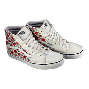 Vans Off The Wall SK8-HI White Red Flowers Poppy High Top Shoes/Sneaker Women 9